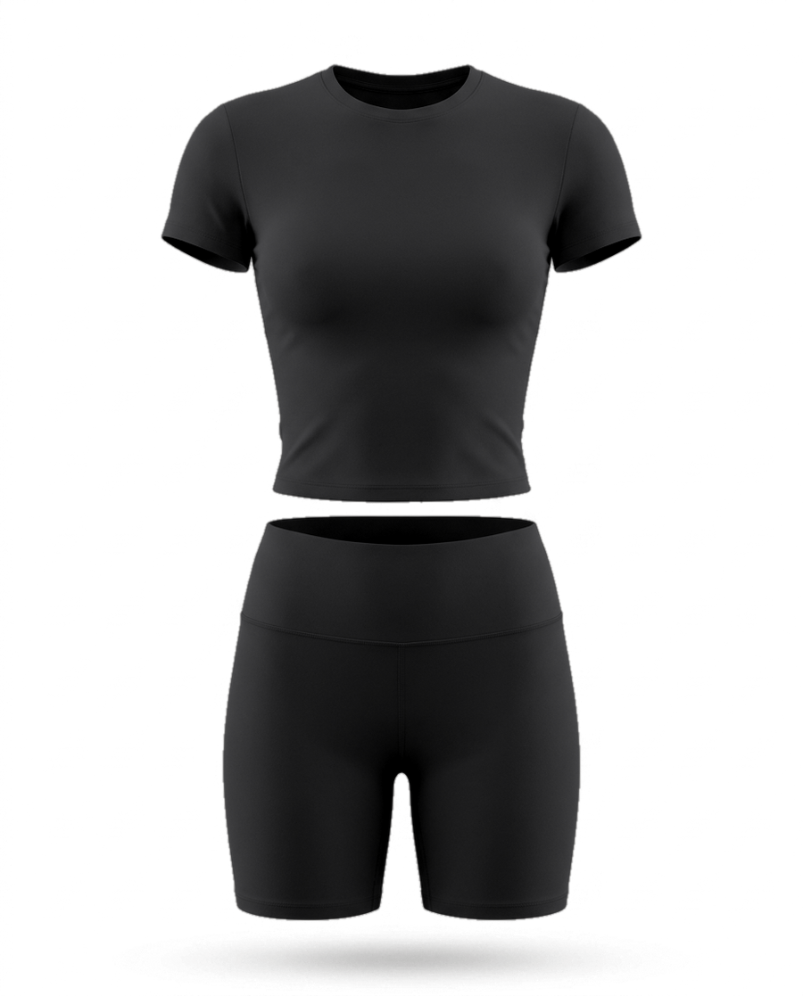 Volsa Tee and Shorts Set in black