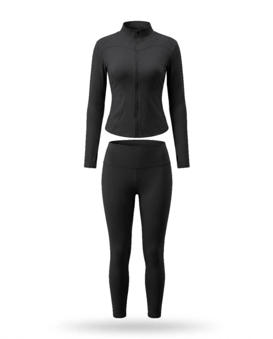 Volsa Zip Jacket Set in black