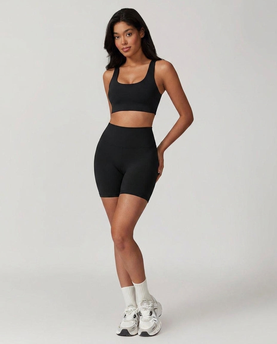 Volsa High Waist Shorts in black, worn, front