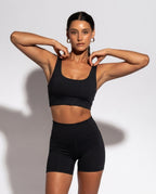 Volsa High Waist Shorts in black, worn, detail