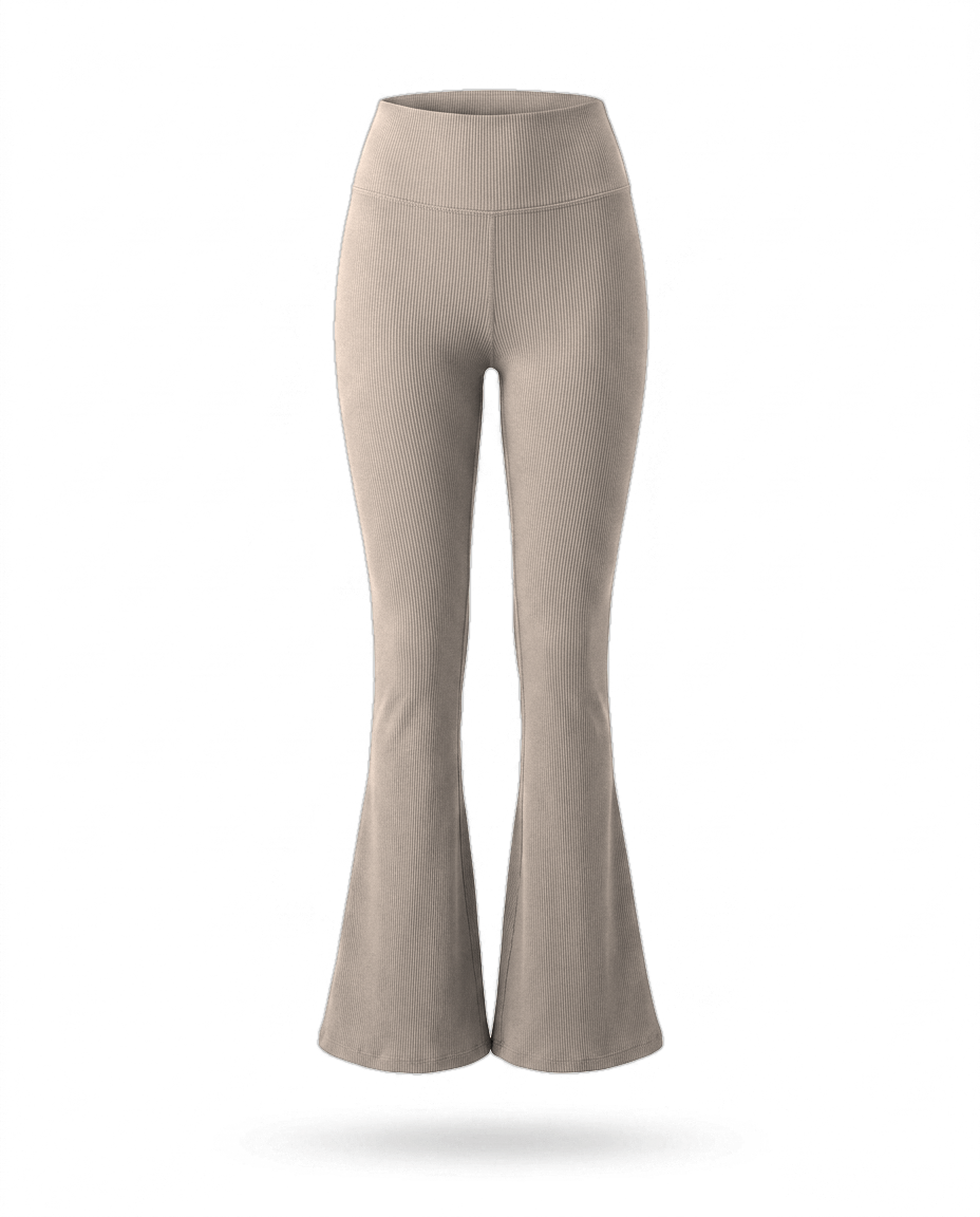 Volsa Ribbed Flare Leggings in taupe