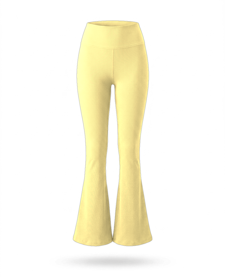 Volsa Ribbed Flare Leggings Yellow