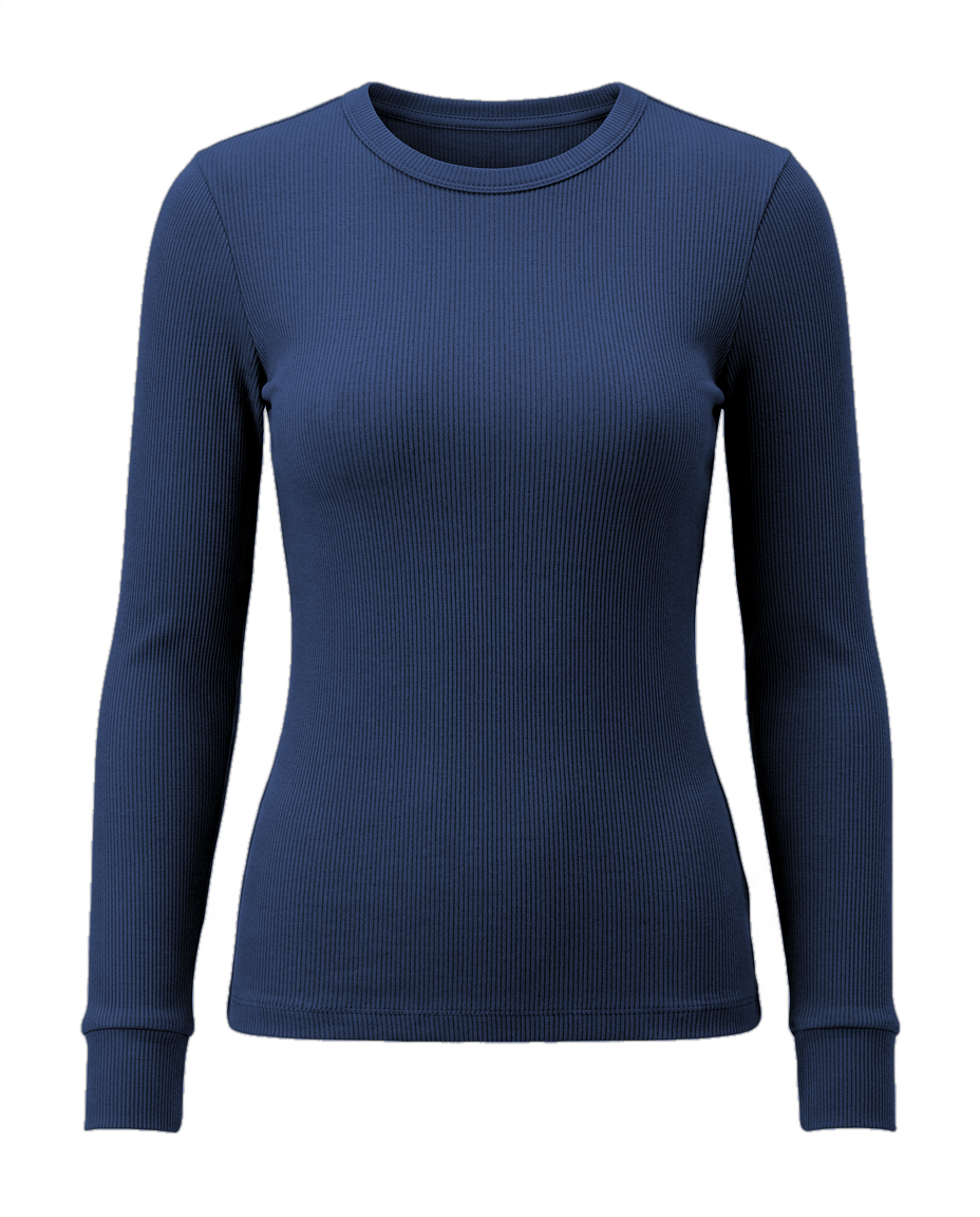 Volsa Ribbed Long Sleeve Tee in navy