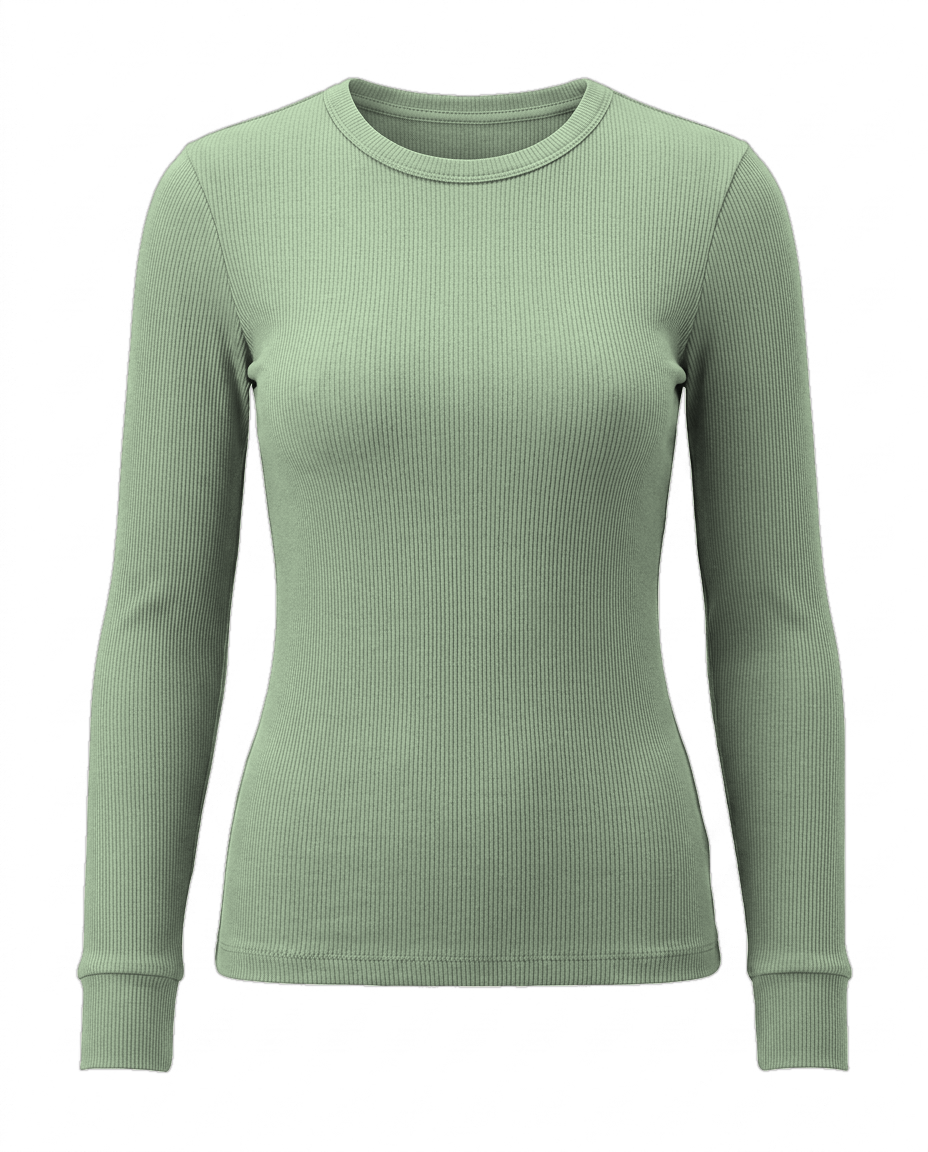 Volsa Ribbed Long Sleeve Tee in sage