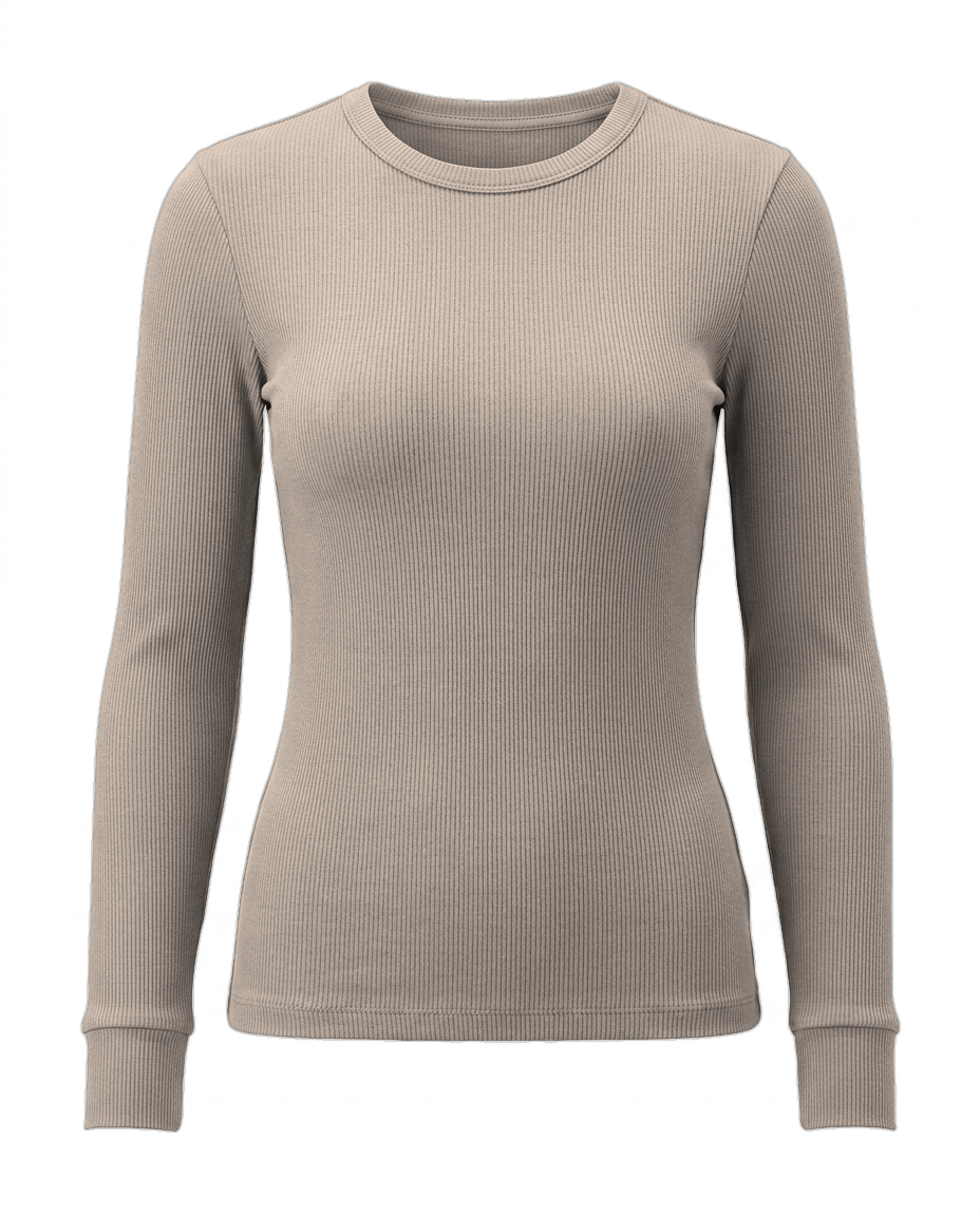 Volsa Ribbed Long Sleeve Tee in taupe
