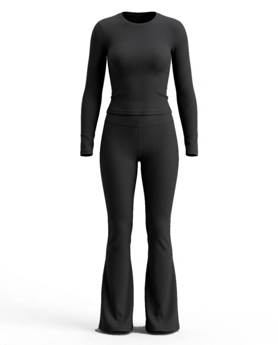 Volsa Ribbed Tee and Flare Leggings Set