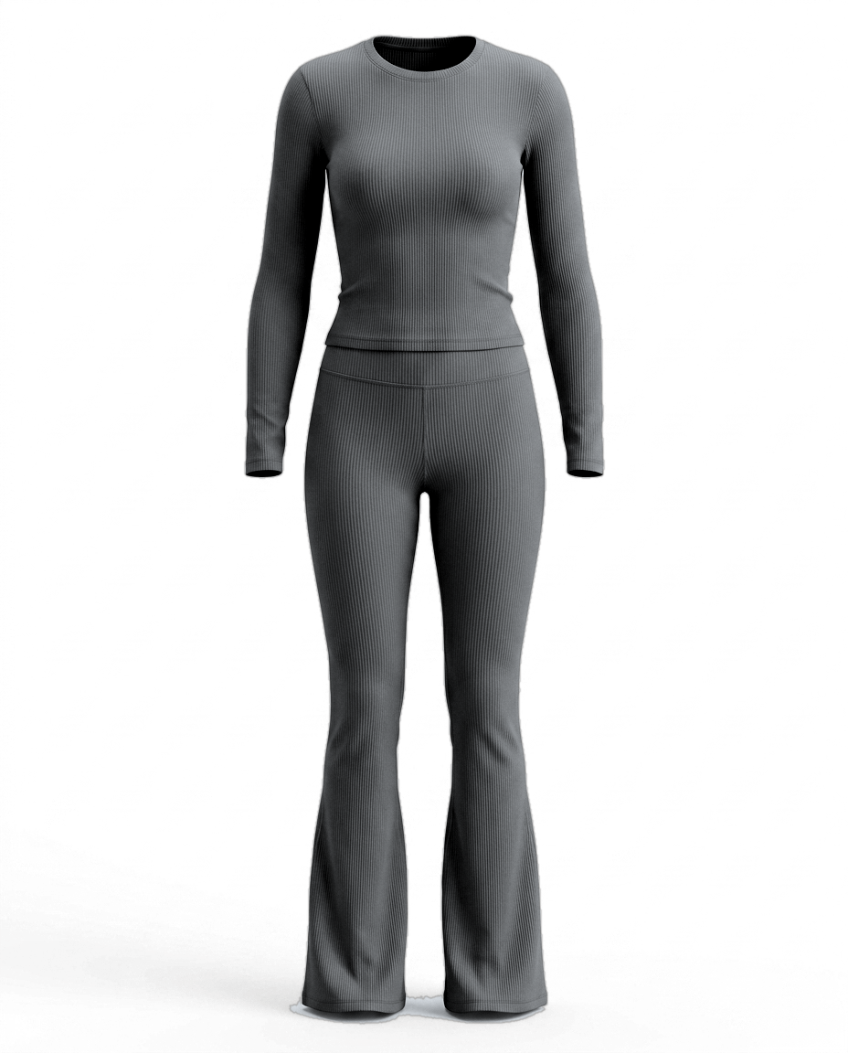 Volsa Ribbed Set in charcoal