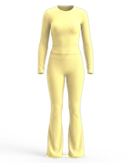 Volsa Ribbed Tee and Flare Leggings Set Yellow