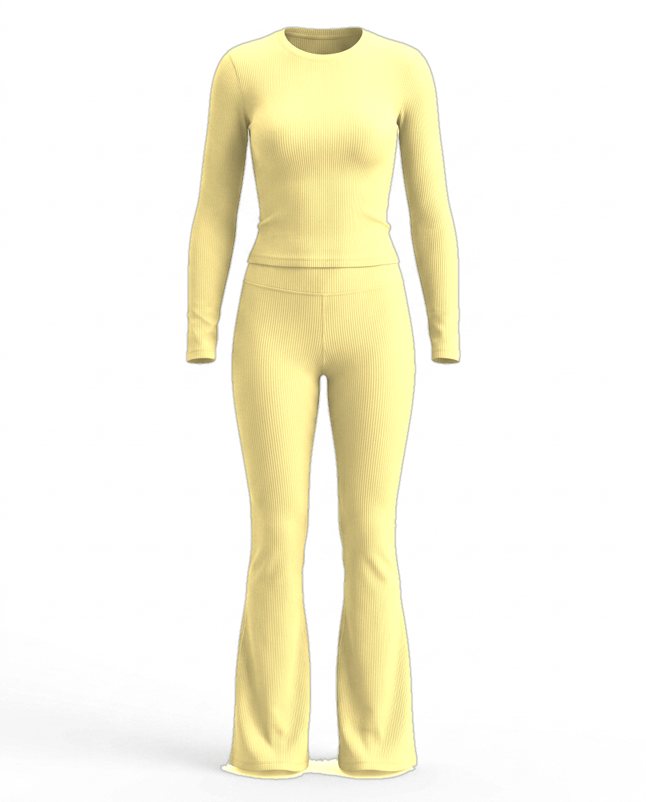 Volsa Ribbed Tee and Flare Leggings Set Yellow