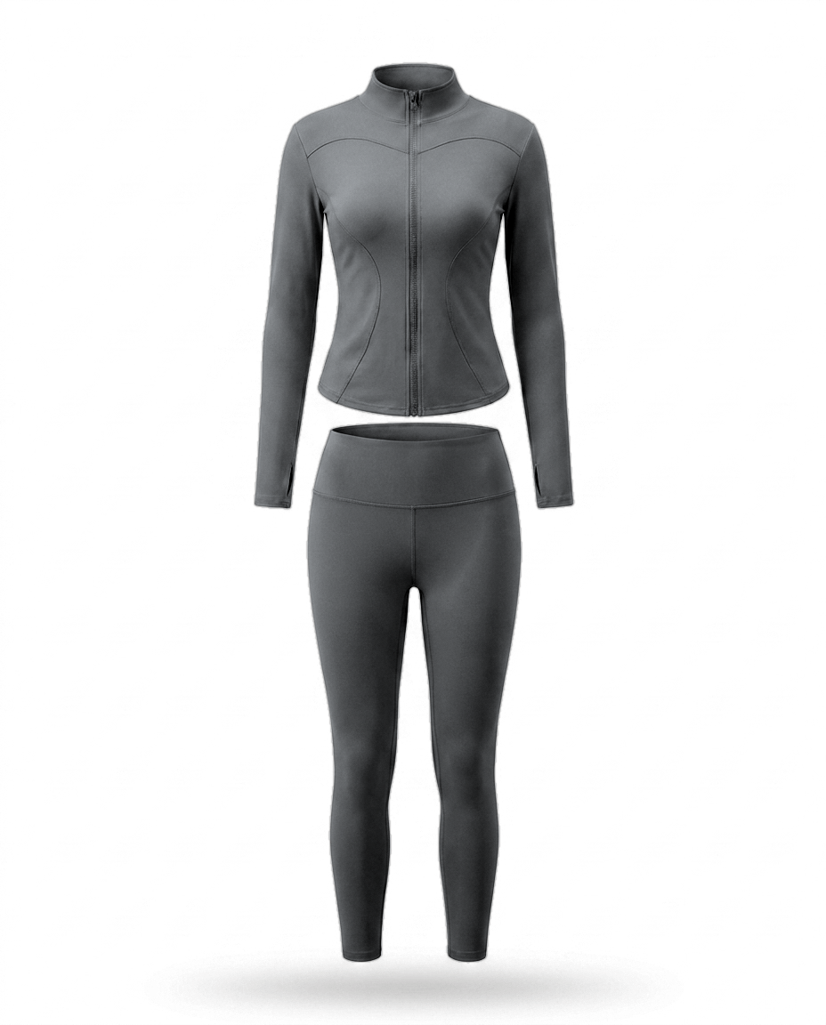 Volsa Zip Jacket Set in charcoal