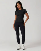 Volsa Short Sleeve Tee in black, worn, front
