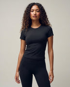 Volsa Short Sleeve Tee in black, worn, side